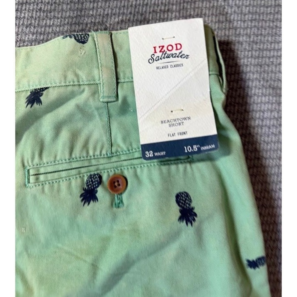 IZOD Saltwater Beachtown Shorts Mens 32X10 Mint Green Pineapple Embroidered. - Picture 2 of 7